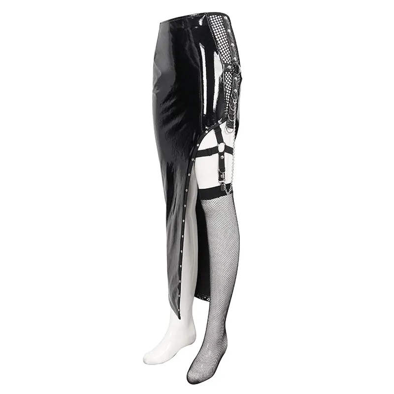 SKT178 Irregular patent leather skirt