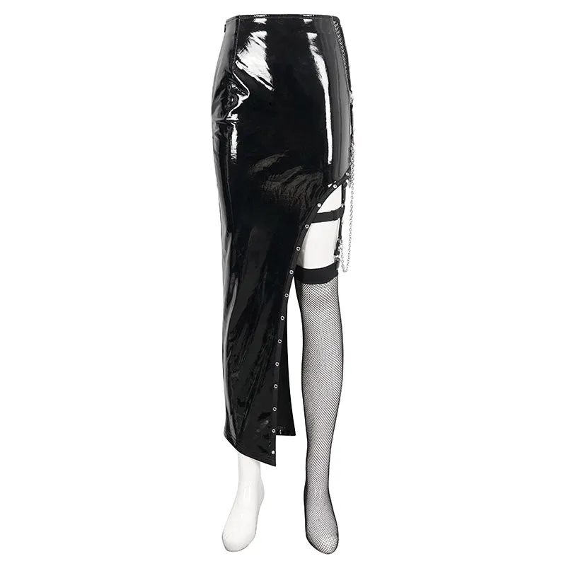 SKT178 Irregular patent leather skirt