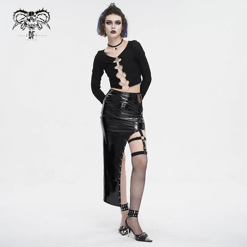 SKT178 Irregular patent leather skirt