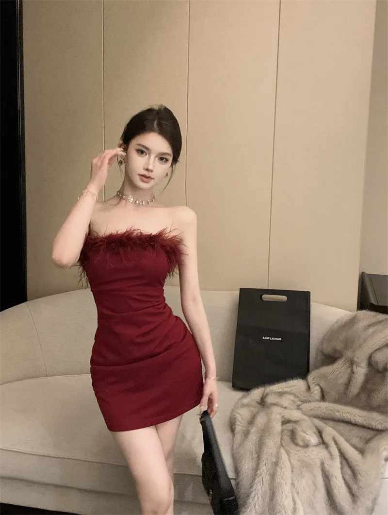 Small Waist-Tight Belly-Covering Hip Skirt 2024 Summer New Tight Hot Girl Tube Top Sexy Temperament Dress