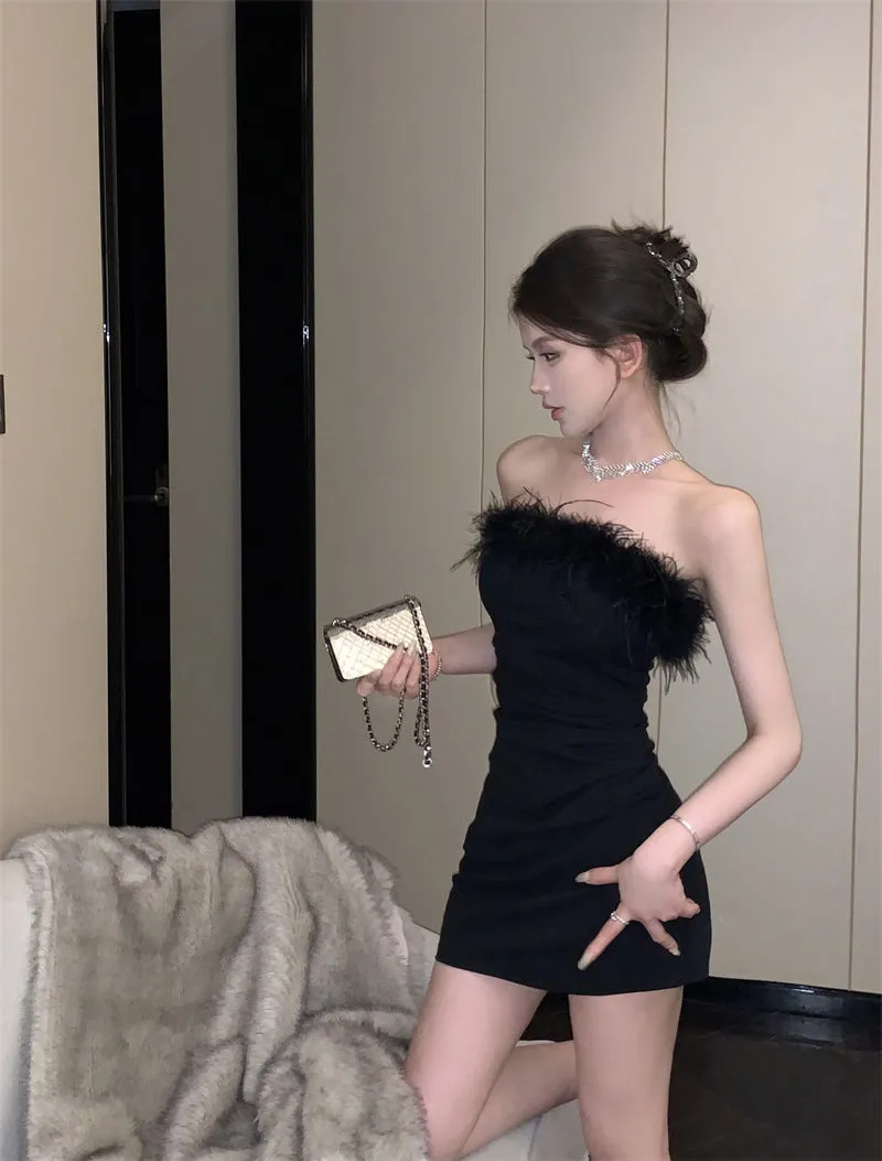 Small Waist-Tight Belly-Covering Hip Skirt 2024 Summer New Tight Hot Girl Tube Top Sexy Temperament Dress