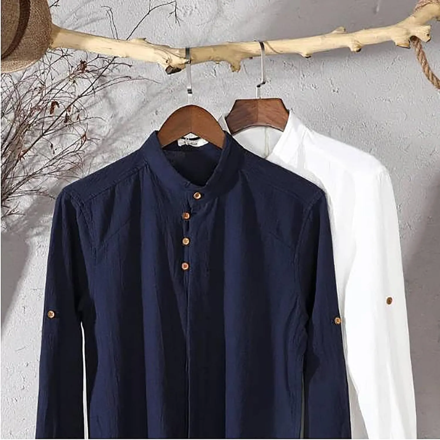Soulona Shirt, Premium Soft Linen Japan Style Shirt, Casual Long Sleeve Stand Collar Shirt, Vintage Button Shirts
