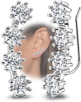 Sterling Silver Flower Earrings for Women Hypoallergenic Cubic Zirconia Ear Climber Earrings for Sensitive Ears Lightweight Ear Crawler Earrings for Ladies Fashion Earrings Gift for Birthday Christmas