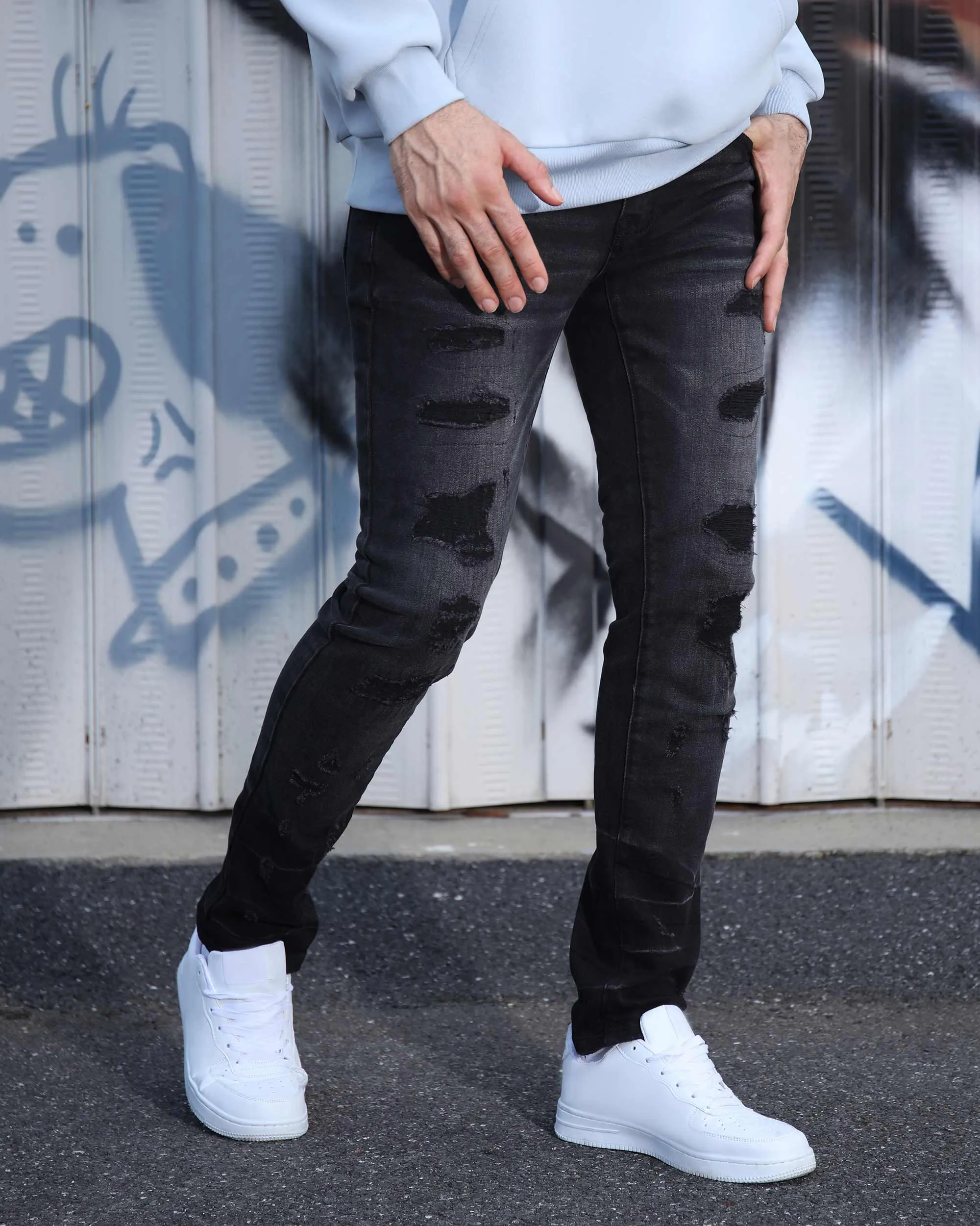 Street Gothic Black Ripped Jeans
