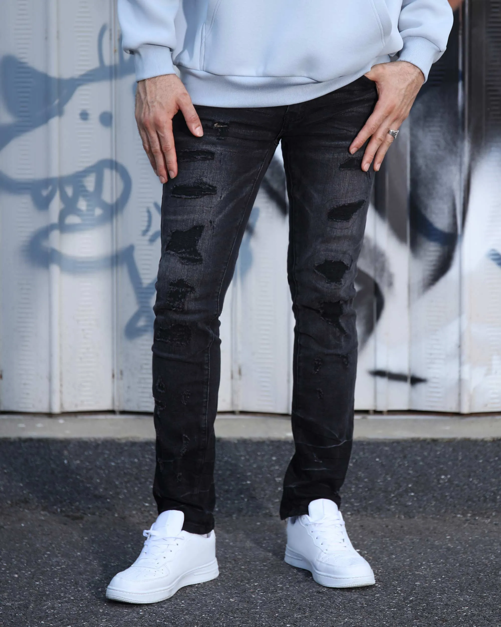 Street Gothic Black Ripped Jeans