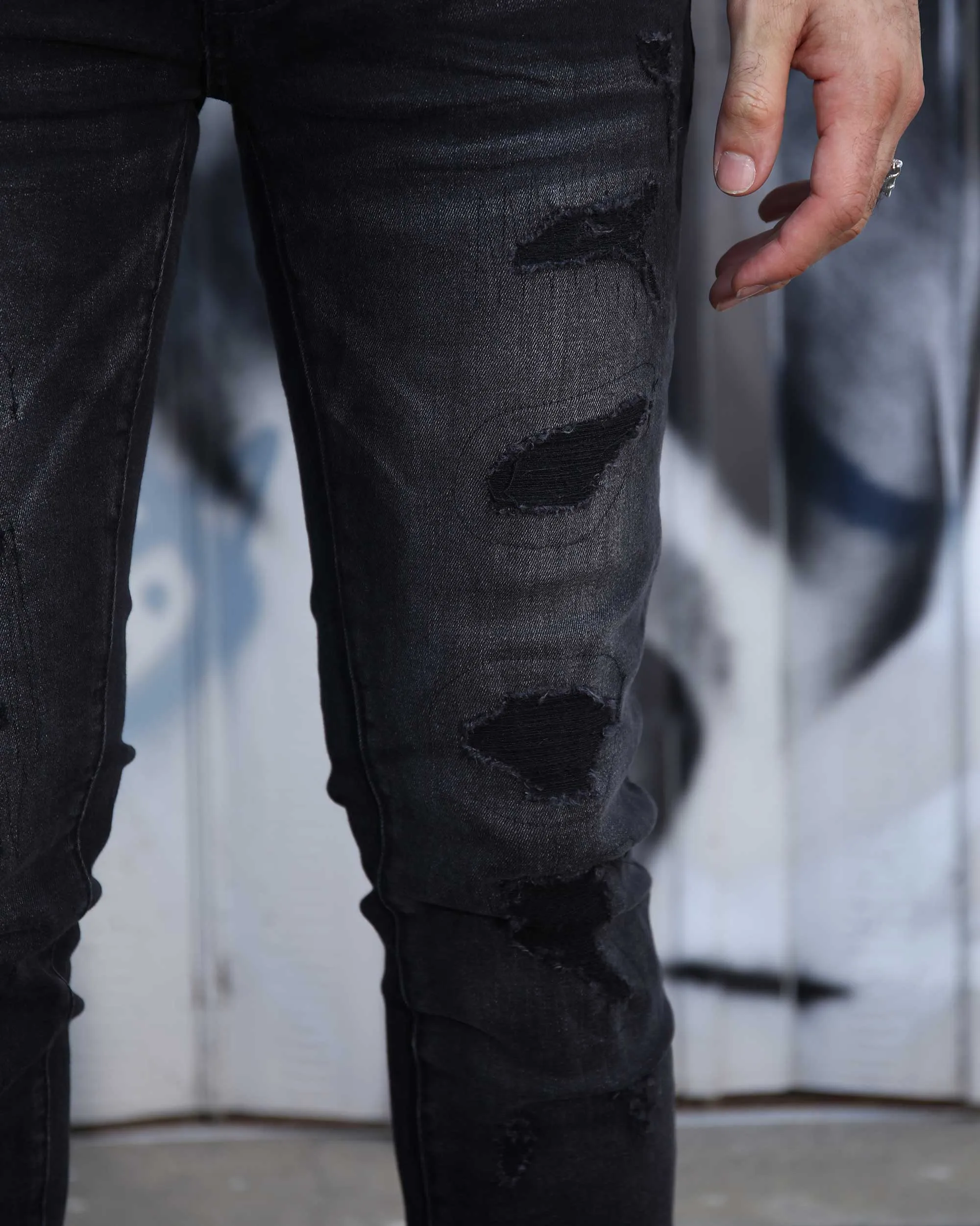 Street Gothic Black Ripped Jeans
