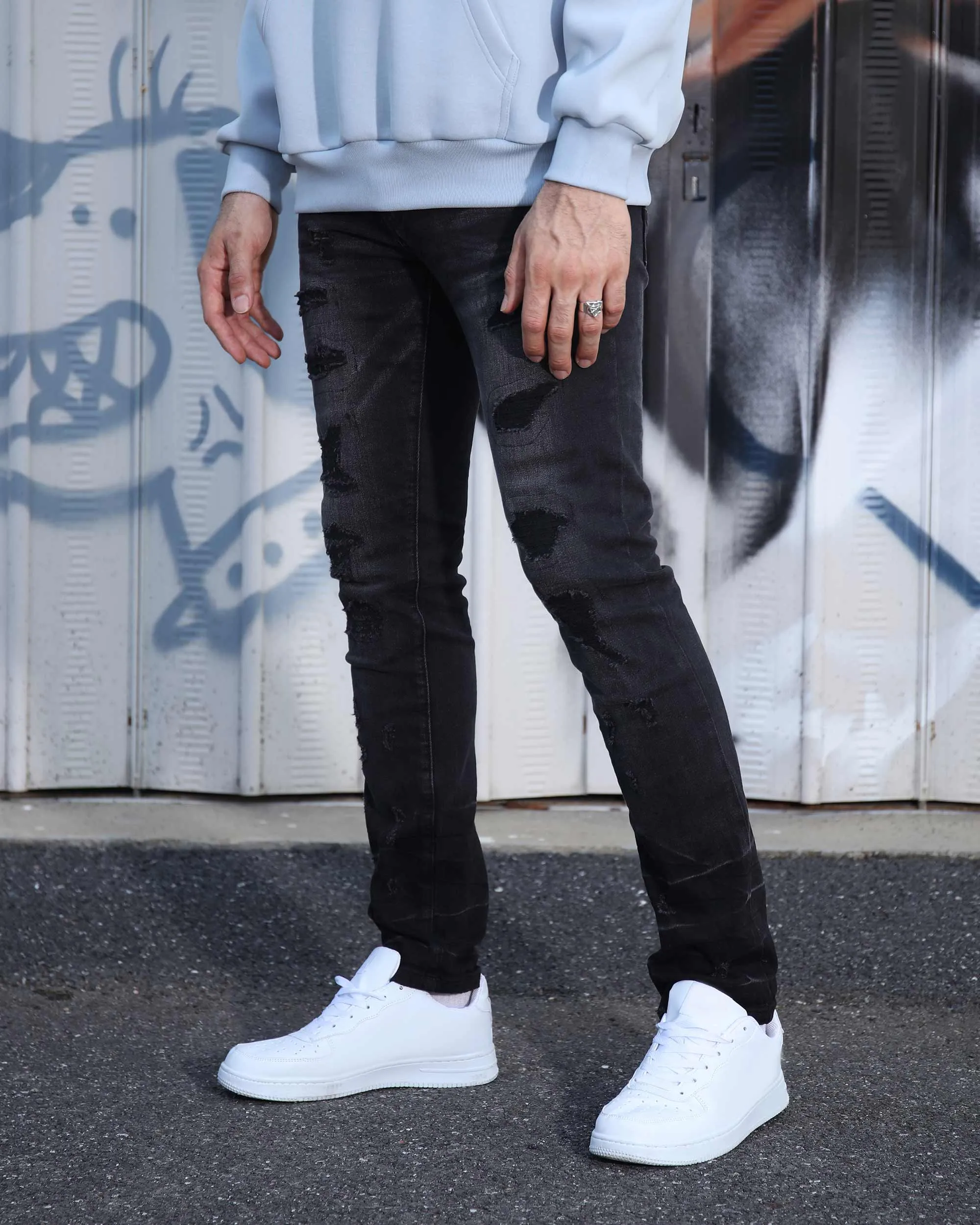 Street Gothic Black Ripped Jeans