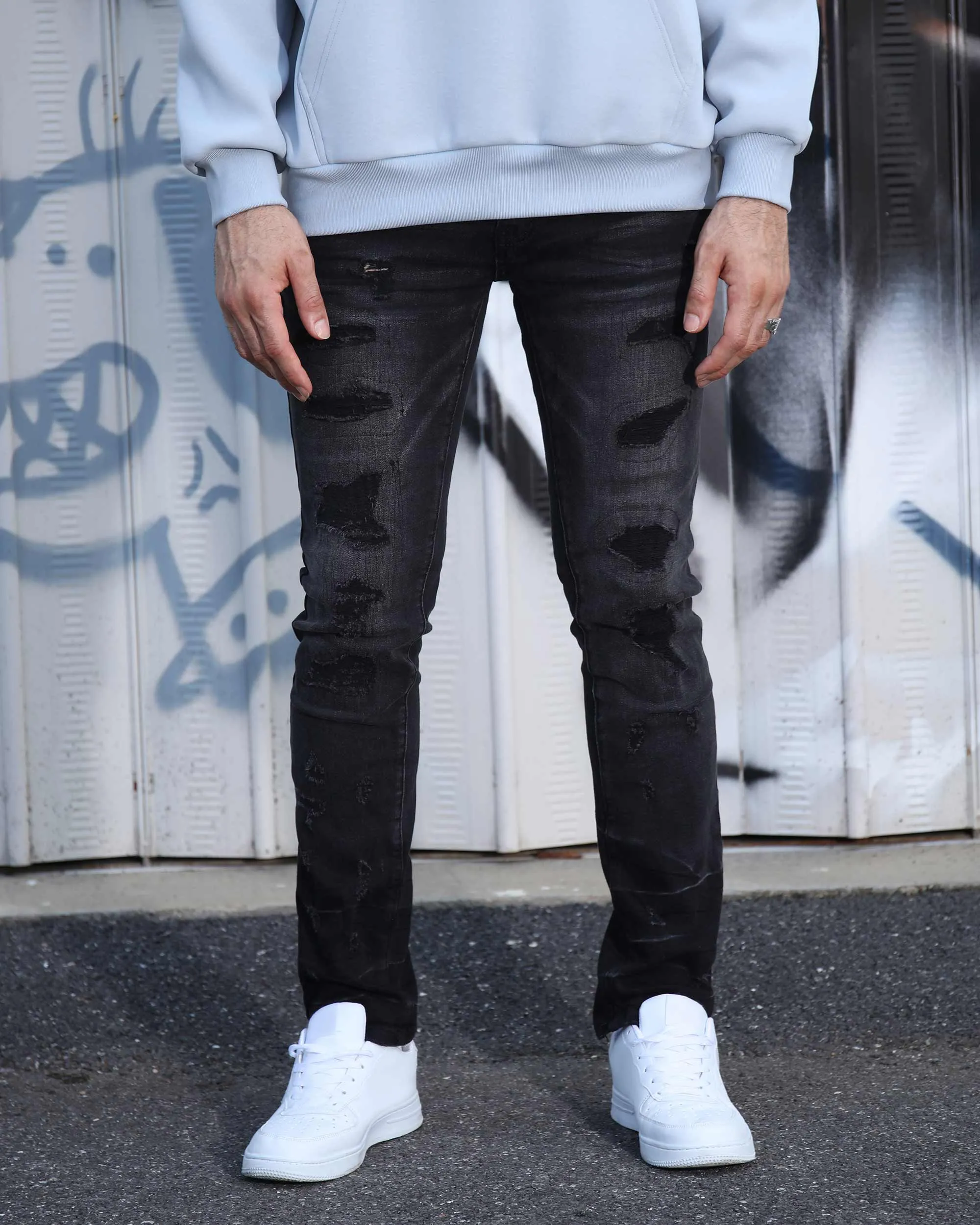 Street Gothic Black Ripped Jeans