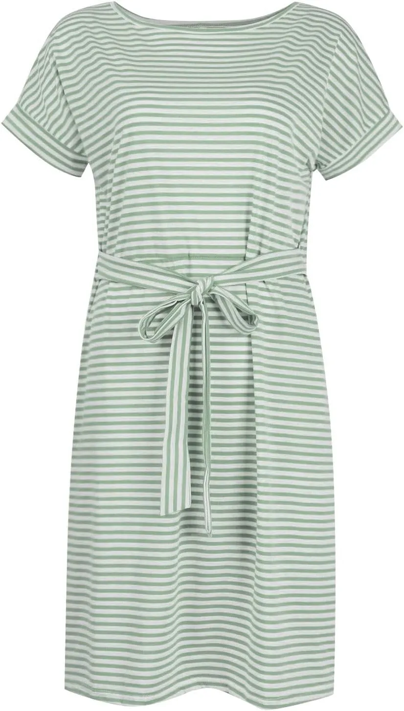 Summer Dresses for Women 2025 Casual Short Sleeve T Shirt Dress Tie Waist Belted Pencil Midi Dress with Pockets