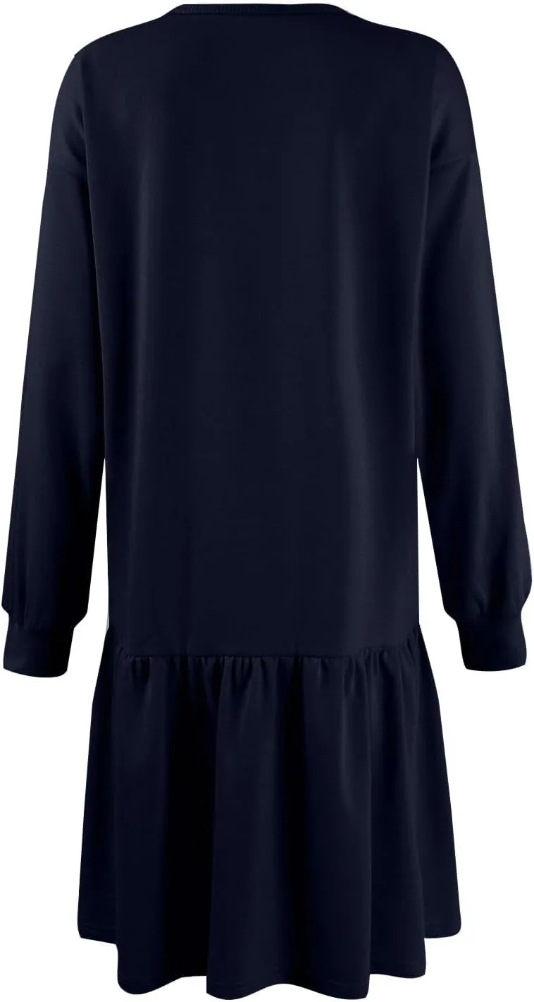 Sweatshirt Dress for Women Crewneck Long Sleeve Patchwork Pleated Pullover Relaxed Fit Mini Dress Fall Dress 2024