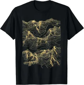 T-Shirt - Unisex-Adults, Black, Small, Short Sleeve, Topographic Map, T-Shirt