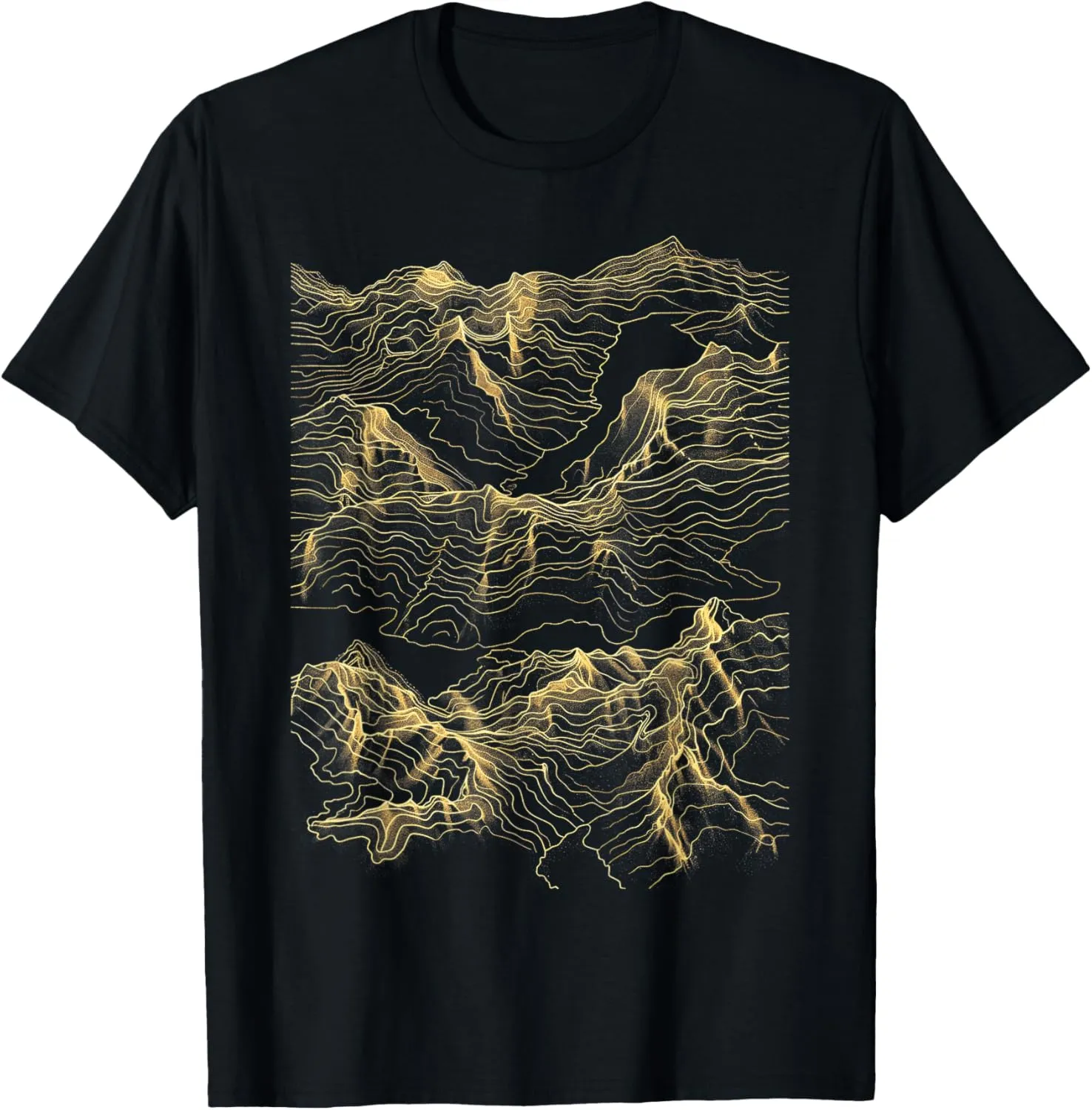 T-Shirt - Unisex-Adults, Black, Small, Short Sleeve, Topographic Map, T-Shirt