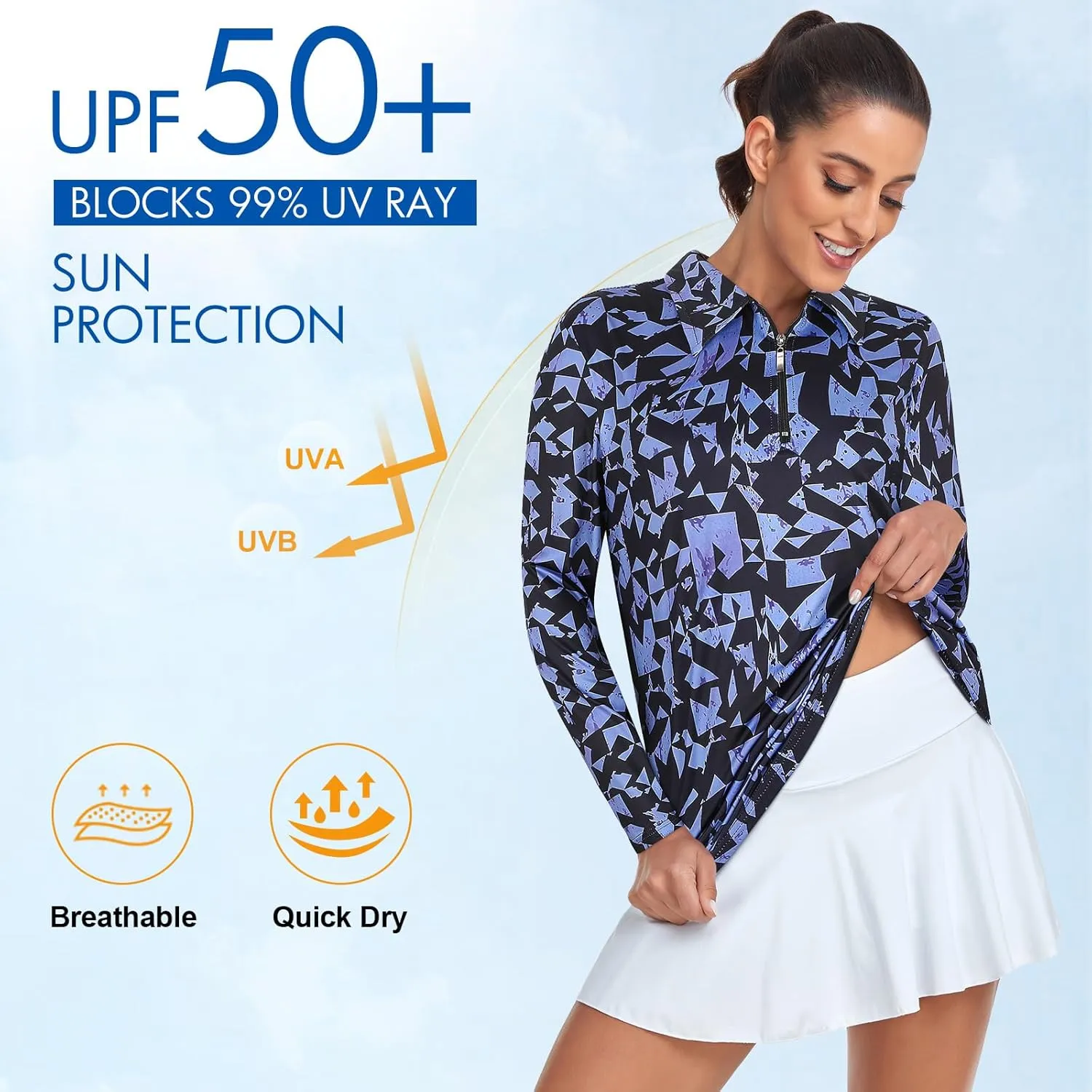 Tanst Sky Women's Golf Shirt UPF 50  Long Sleeve Quarter Zip Pullover Athletic Hiking Workout Tops
