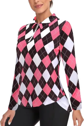 Tanst Sky Women's Golf Shirt UPF 50  Long Sleeve Quarter Zip Pullover Athletic Hiking Workout Tops
