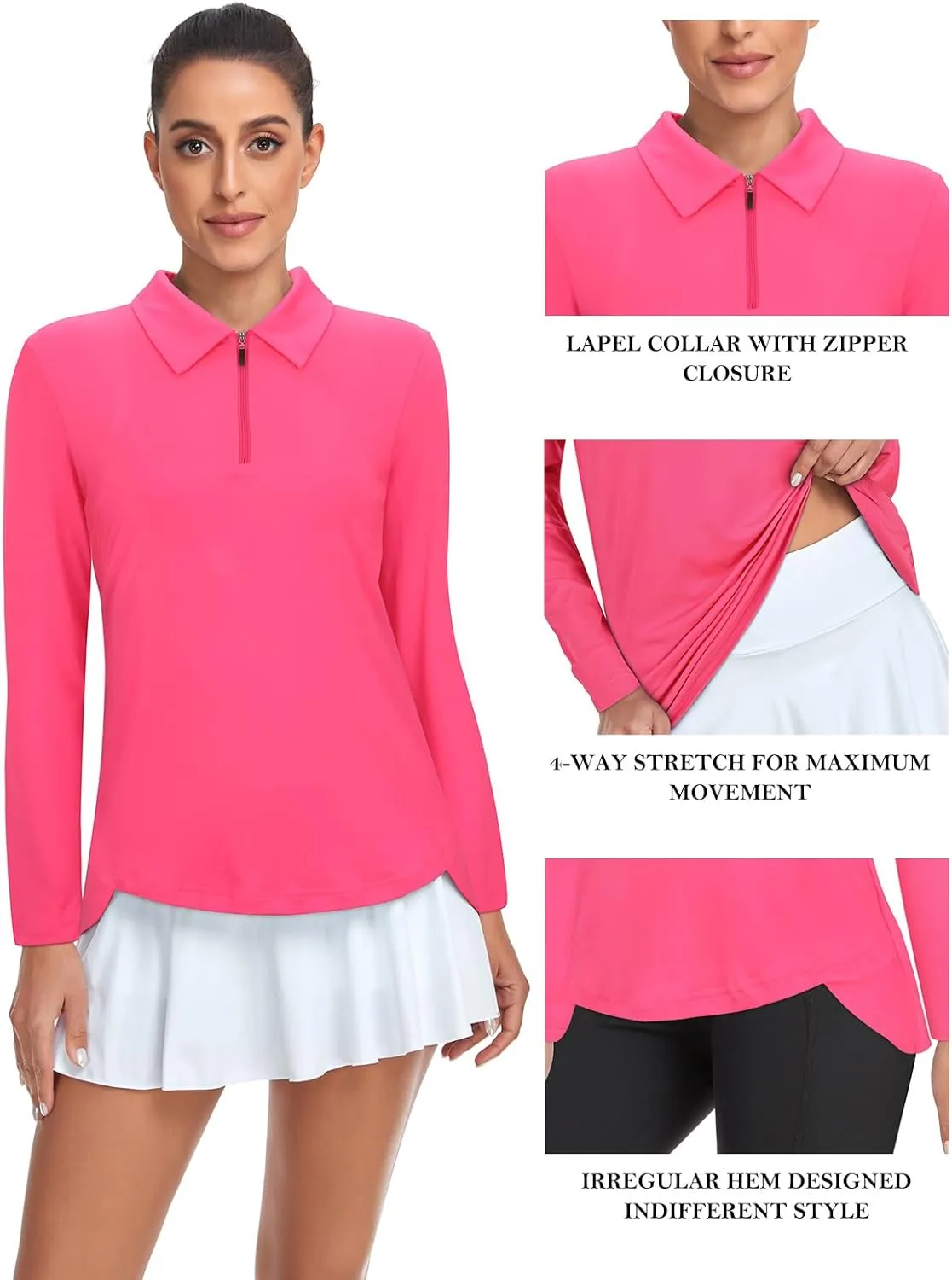 Tanst Sky Women's Golf Shirt UPF 50  Long Sleeve Quarter Zip Pullover Athletic Hiking Workout Tops