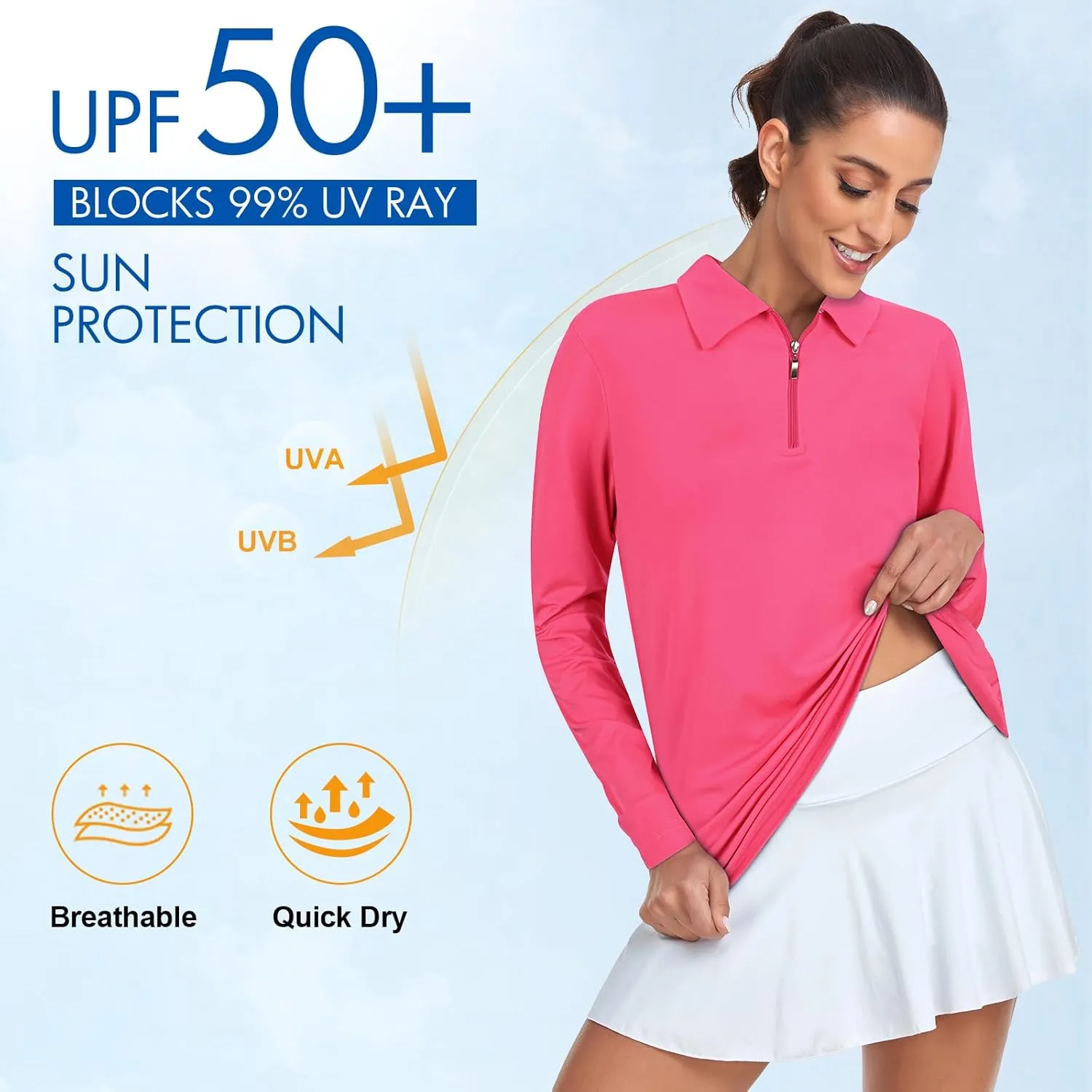 Tanst Sky Women's Golf Shirt UPF 50  Long Sleeve Quarter Zip Pullover Athletic Hiking Workout Tops