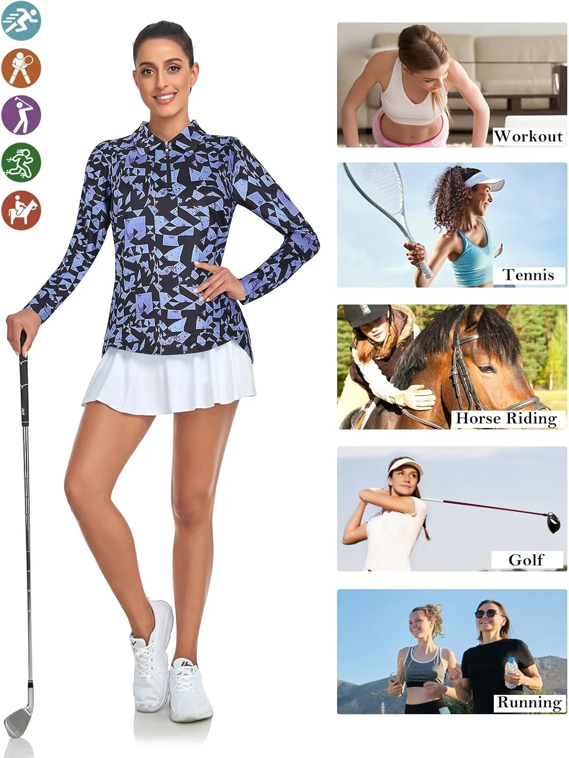 Tanst Sky Women's Golf Shirt UPF 50  Long Sleeve Quarter Zip Pullover Athletic Hiking Workout Tops