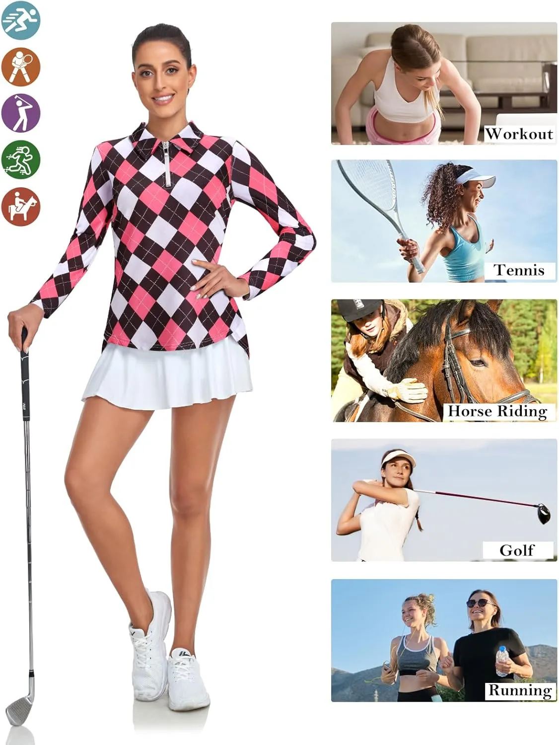 Tanst Sky Women's Golf Shirt UPF 50  Long Sleeve Quarter Zip Pullover Athletic Hiking Workout Tops