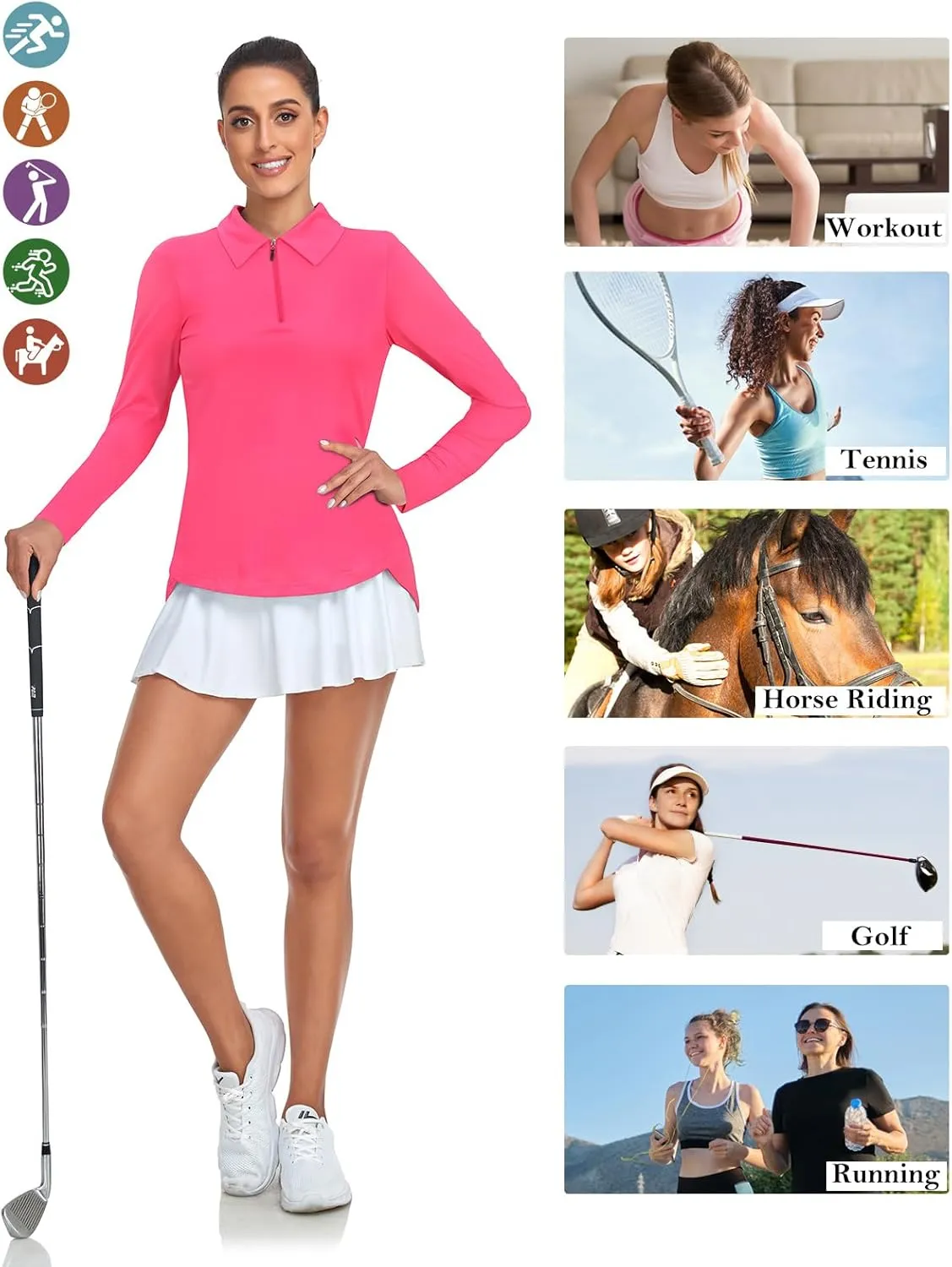 Tanst Sky Women's Golf Shirt UPF 50  Long Sleeve Quarter Zip Pullover Athletic Hiking Workout Tops