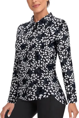 Tanst Sky Women's Golf Shirt UPF 50  Long Sleeve Quarter Zip Pullover Athletic Hiking Workout Tops