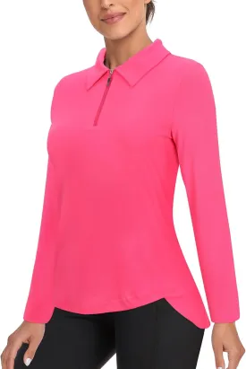 Tanst Sky Women's Golf Shirt UPF 50  Long Sleeve Quarter Zip Pullover Athletic Hiking Workout Tops
