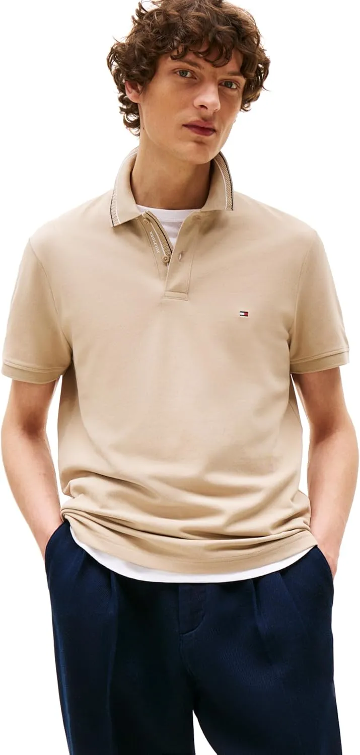 Tommy Hilfiger Men's Short Sleeve Polo Shirts in Regular Fit with Designs, Available in Big and Tall