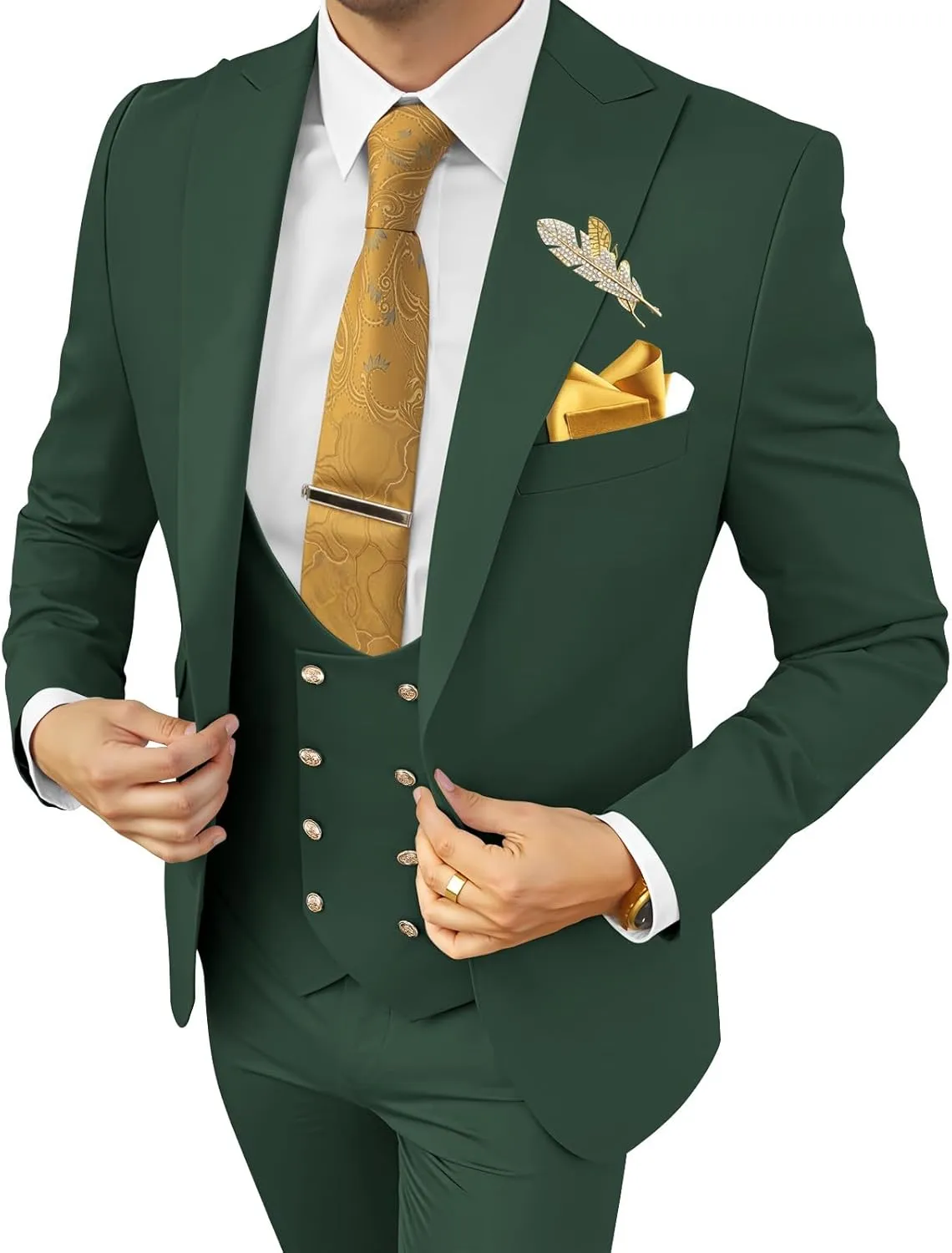 Wangyue Men's Suits 3 Piece Slim Fit Suits for Men Double Breasted Suit Men Business Wedding Prom Tuxedo Suit