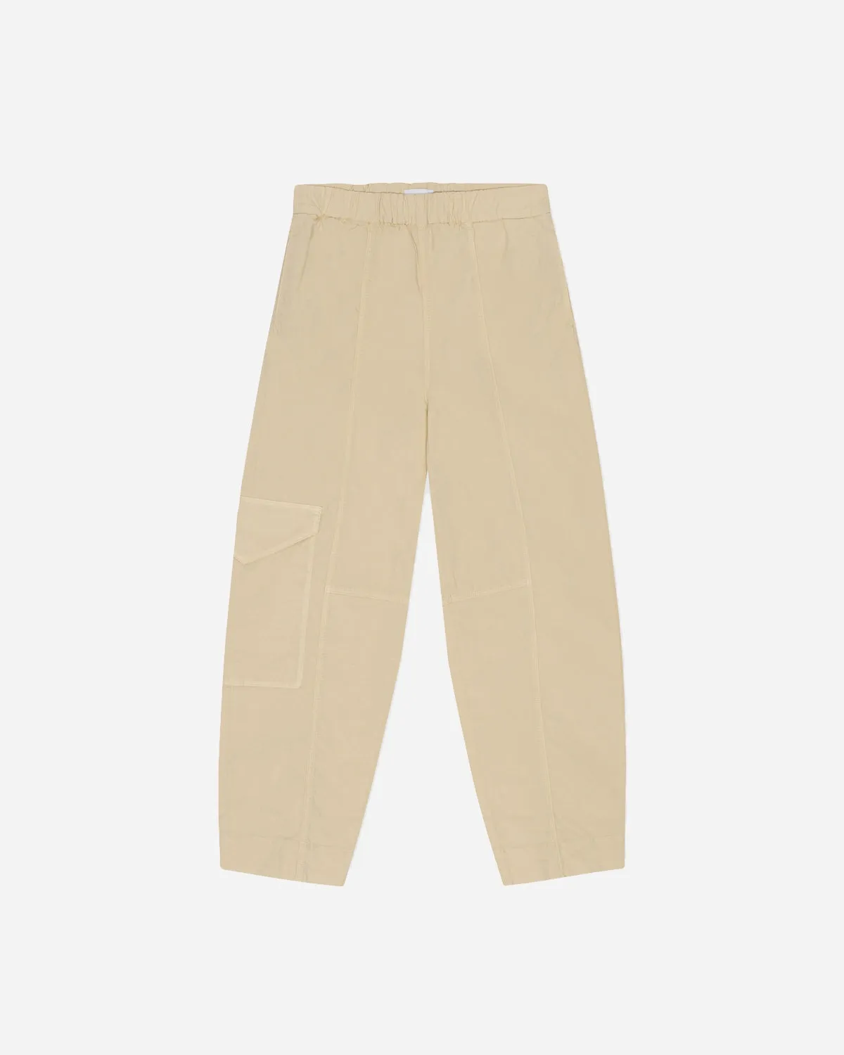 Washed Cotton Canvas Elasticated Curve Pants - Pale Khaki