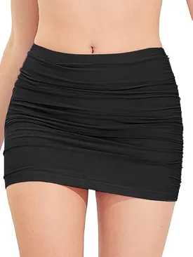 WDIRARA Women's Bodycon Mini Skirt Ruched Mesh Stretchy Tight Sexy Skirt with Streetwear Style