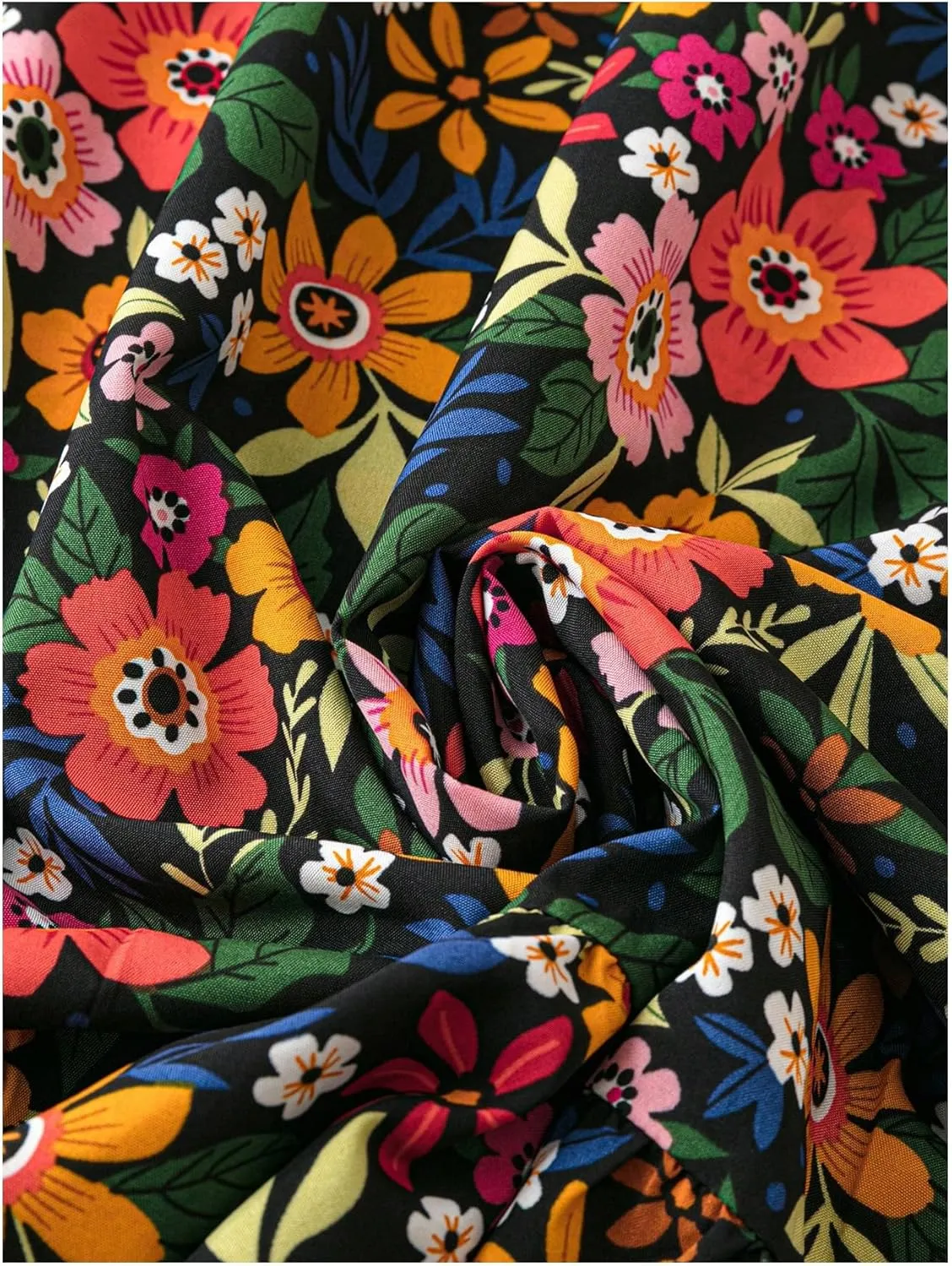 WDIRARA Women's Plus Size Floral Print Elastic Waist Ruffle Hem Skirt Boho Flowy A Line Skirt