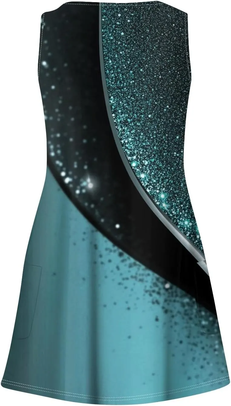 Women Summer Dresses 2025 Printed Sundress Casual Sleeveless Swimsuit Coverup Vacation V Neck Dress with Pocket