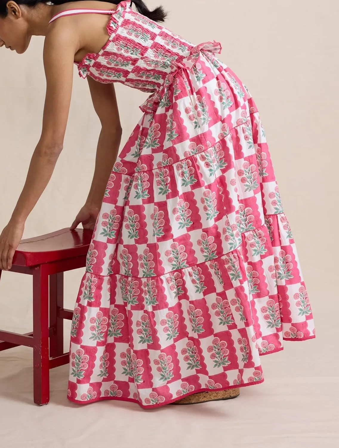Women Tie Shoulder Boho Floral Maxi Dress Y2k Spaghetti Strap Flowy Long Dresses Summer Tiered Beach Sundress