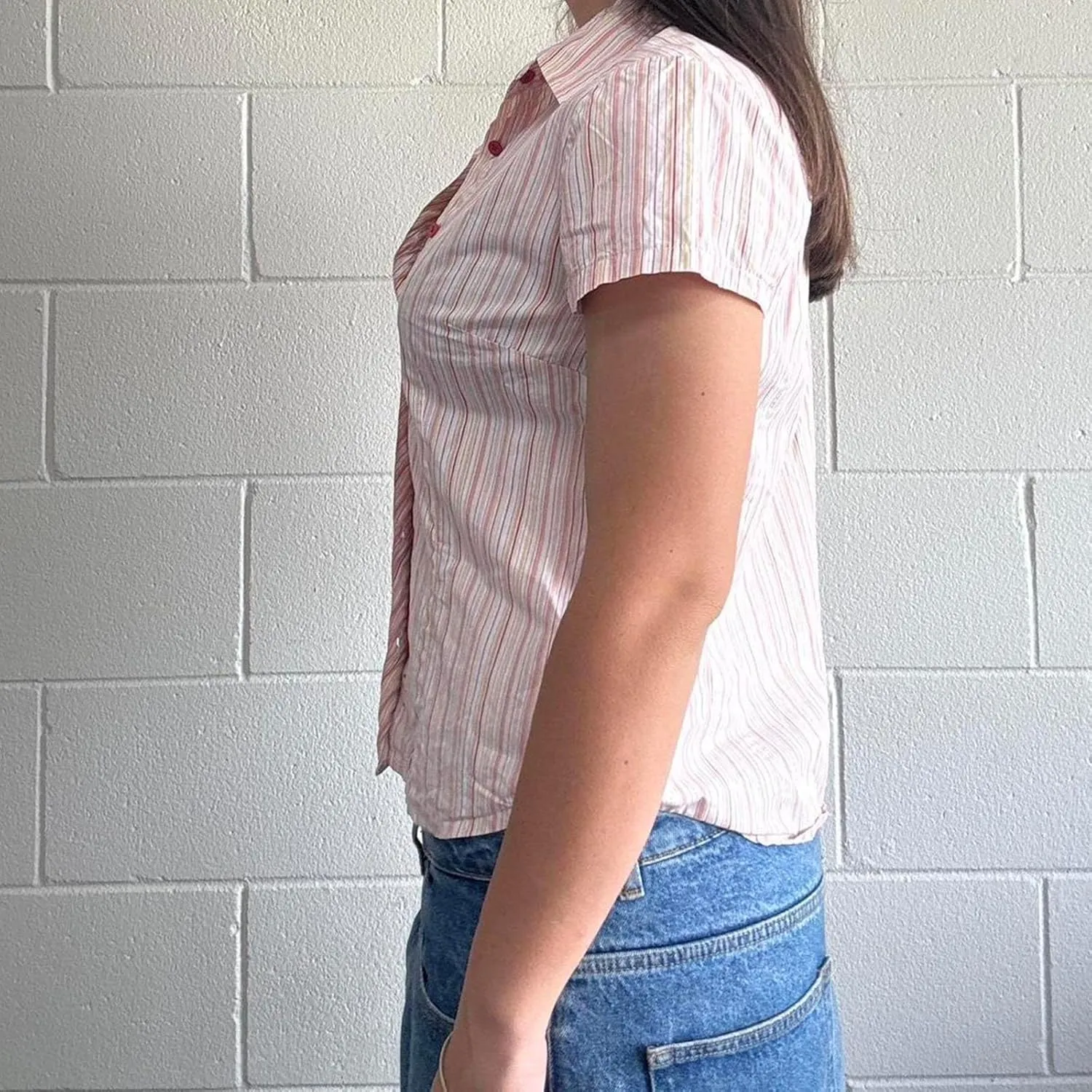 Women Y2K Plaid Button Down Shirt Coquette Short Sleeve V Neck Blouses Top Vintage Preppy Crop Shirt Tops