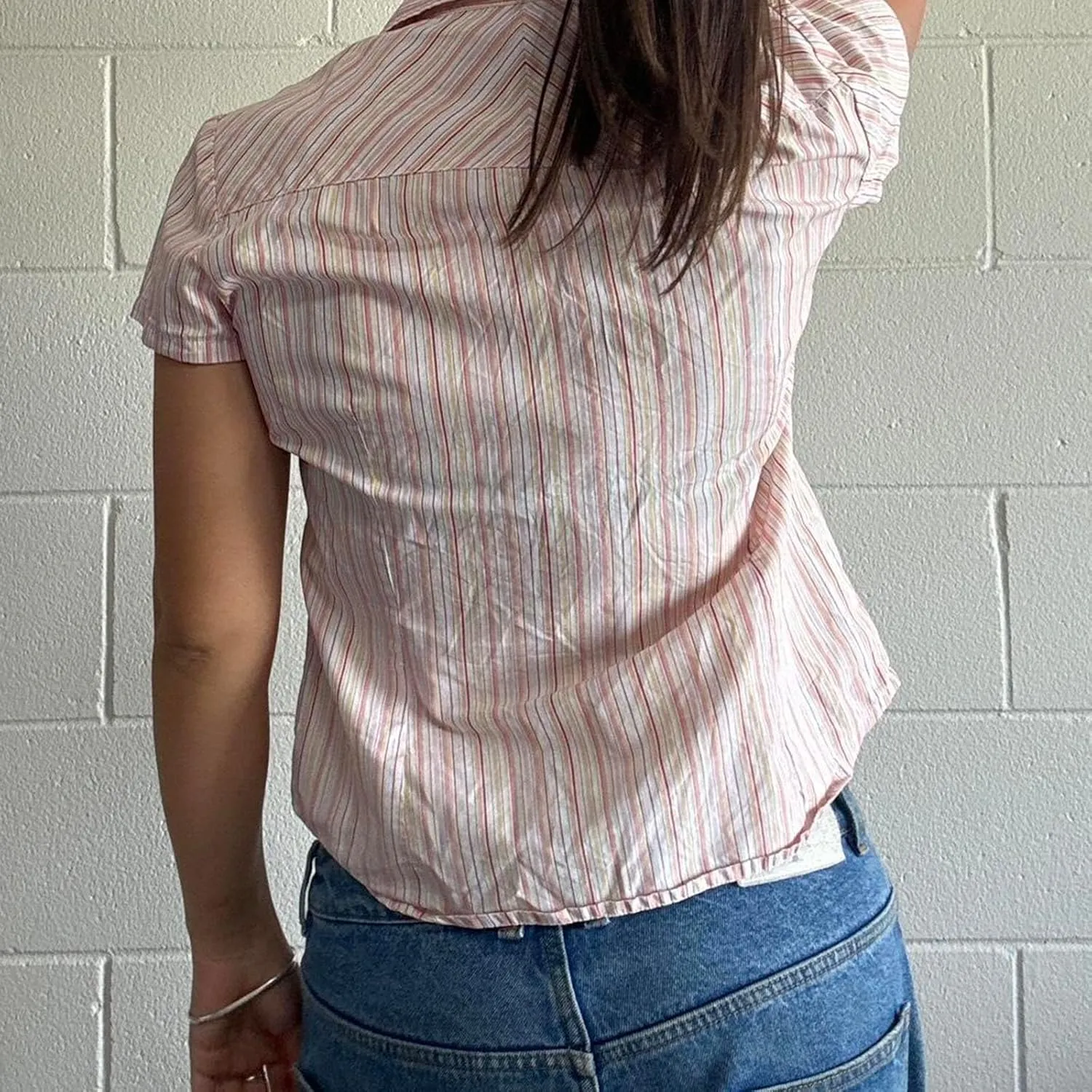 Women Y2K Plaid Button Down Shirt Coquette Short Sleeve V Neck Blouses Top Vintage Preppy Crop Shirt Tops