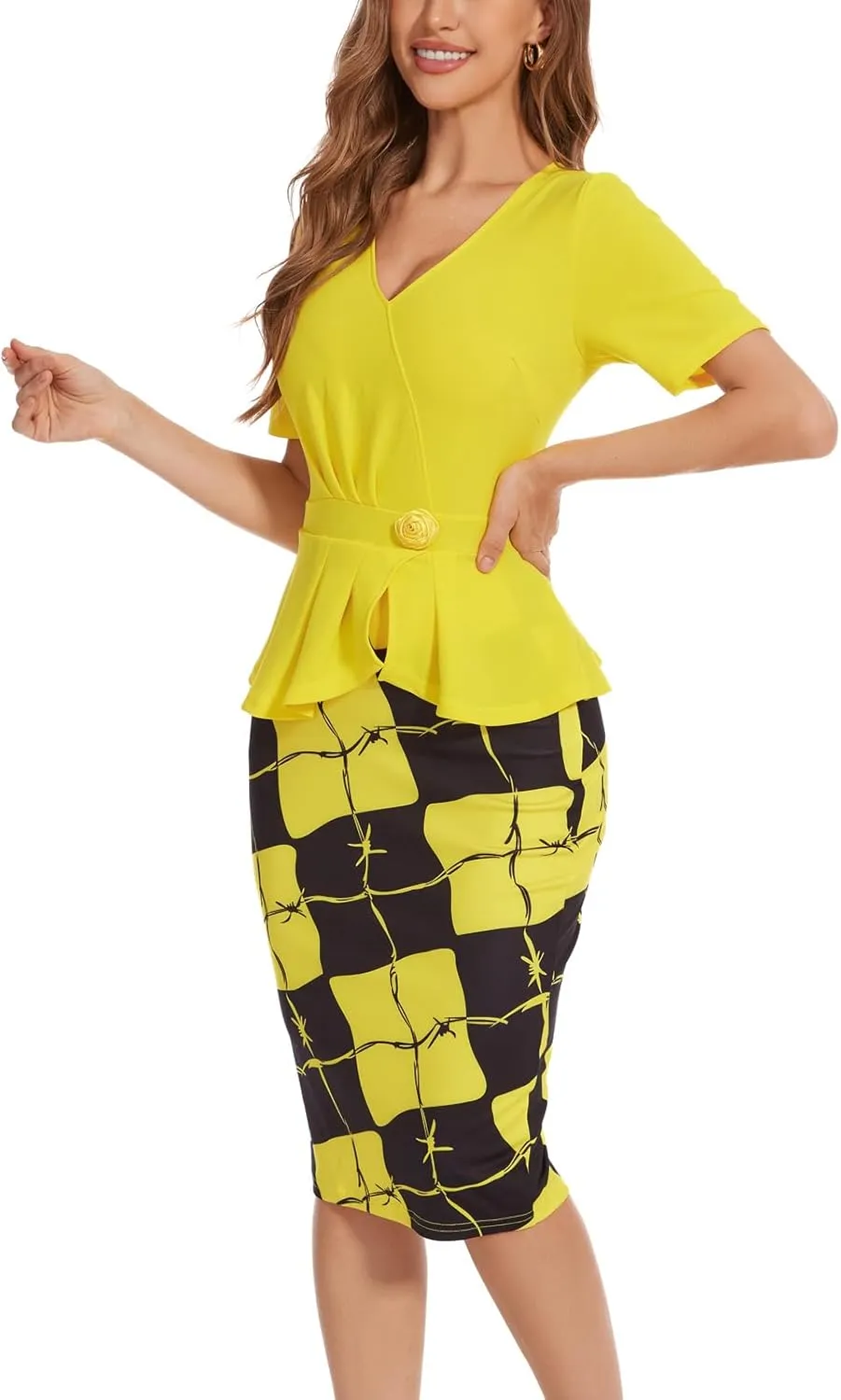 Women's Bodycon Work Pencil Midi Dresses Formal Business Dress Slim Casual Dress Knee Length Party Dress