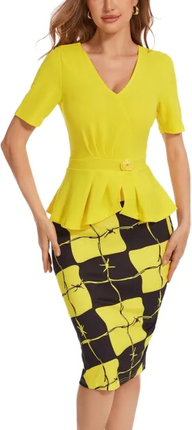 Women's Bodycon Work Pencil Midi Dresses Formal Business Dress Slim Casual Dress Knee Length Party Dress