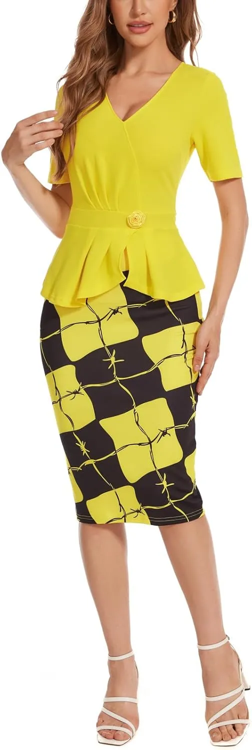 Women's Bodycon Work Pencil Midi Dresses Formal Business Dress Slim Casual Dress Knee Length Party Dress
