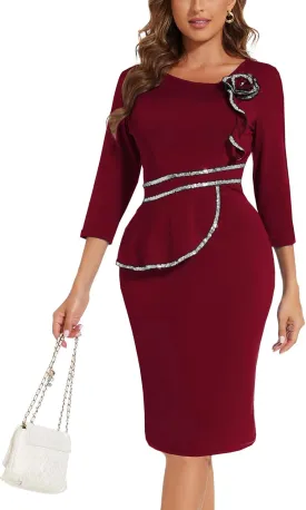 Women's Bodycon Work Pencil Midi Dresses Formal Business Dress Slim Casual Dress Knee Length Party Dress