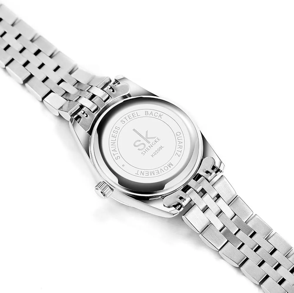 Women's Crystal Accented with Solid Alloy Steel Band Watch Elegant Dress Quartz Calendar Watches for Women