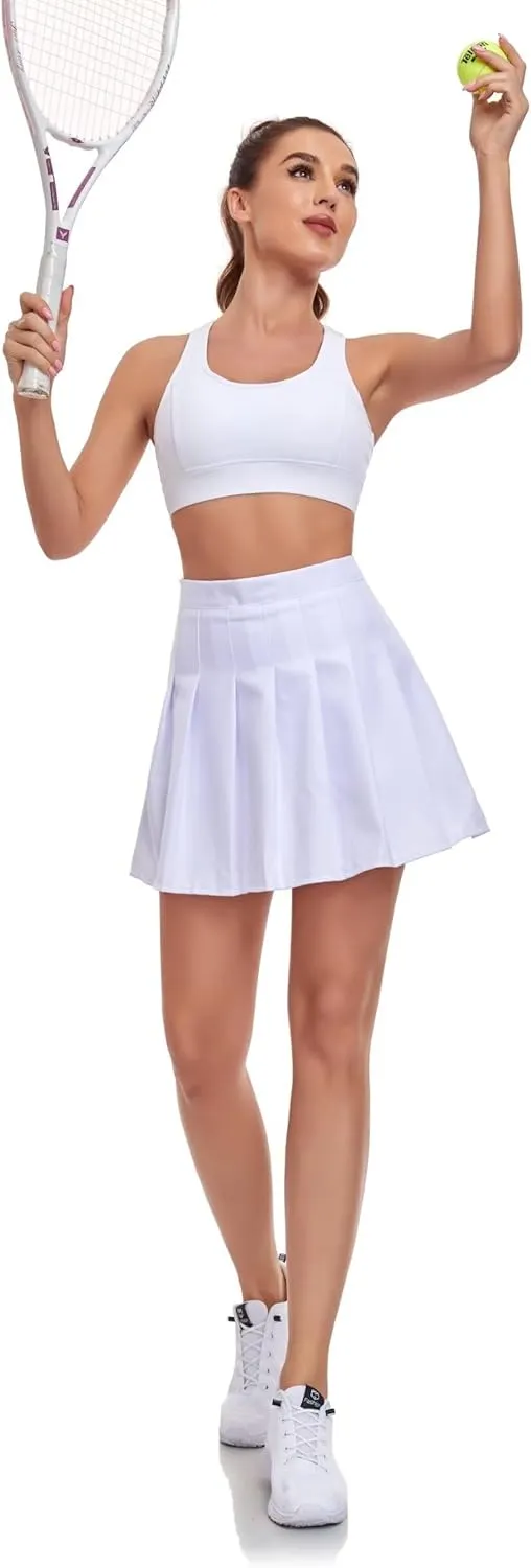 Womens Girls Pleated Tennis Skirts High Waisted A-line Skirt School Uniform Athletic Golf Skorts with Shorts,2T-4XL