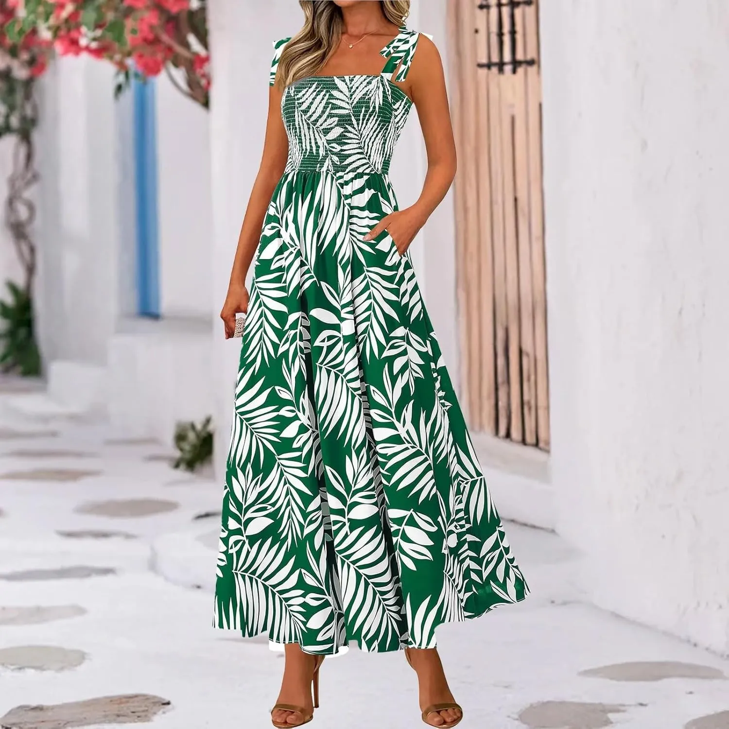 Womens Maxi Dress Flowy Vacation Sundress Casual Loose High Waist Floral Dresses 2025 Summer A Line Long Dress