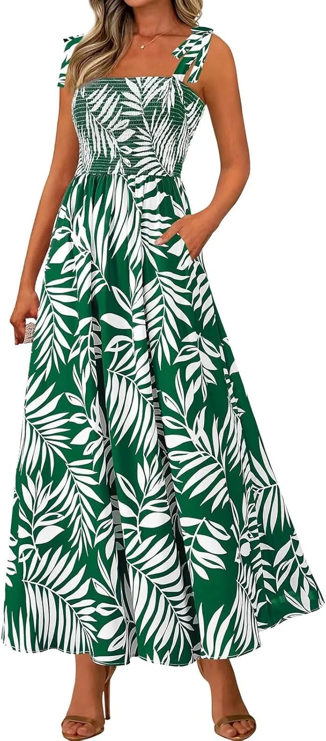 Womens Maxi Dress Flowy Vacation Sundress Casual Loose High Waist Floral Dresses 2025 Summer A Line Long Dress