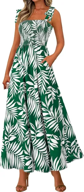 Womens Maxi Dress Flowy Vacation Sundress Casual Loose High Waist Floral Dresses 2025 Summer A Line Long Dress