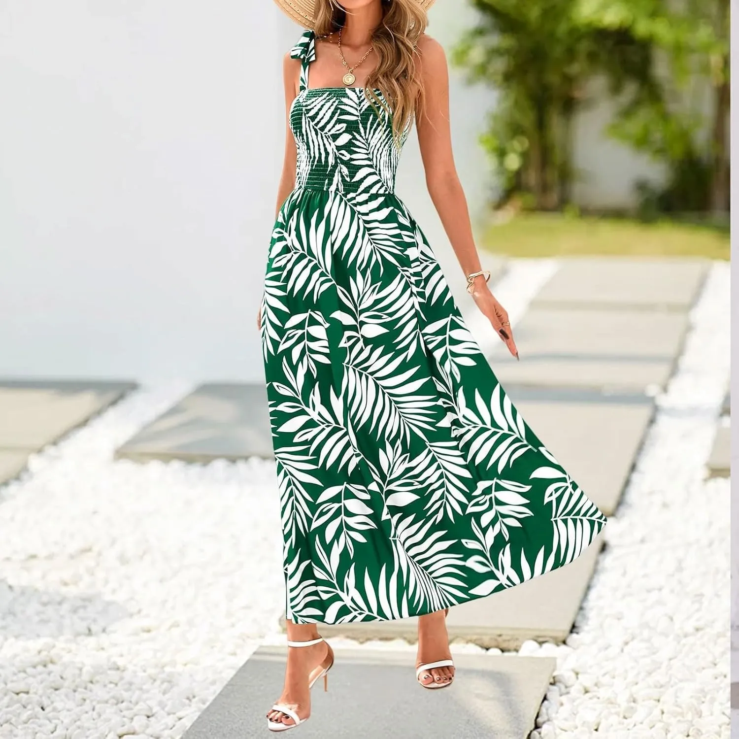 Womens Maxi Dress Flowy Vacation Sundress Casual Loose High Waist Floral Dresses 2025 Summer A Line Long Dress