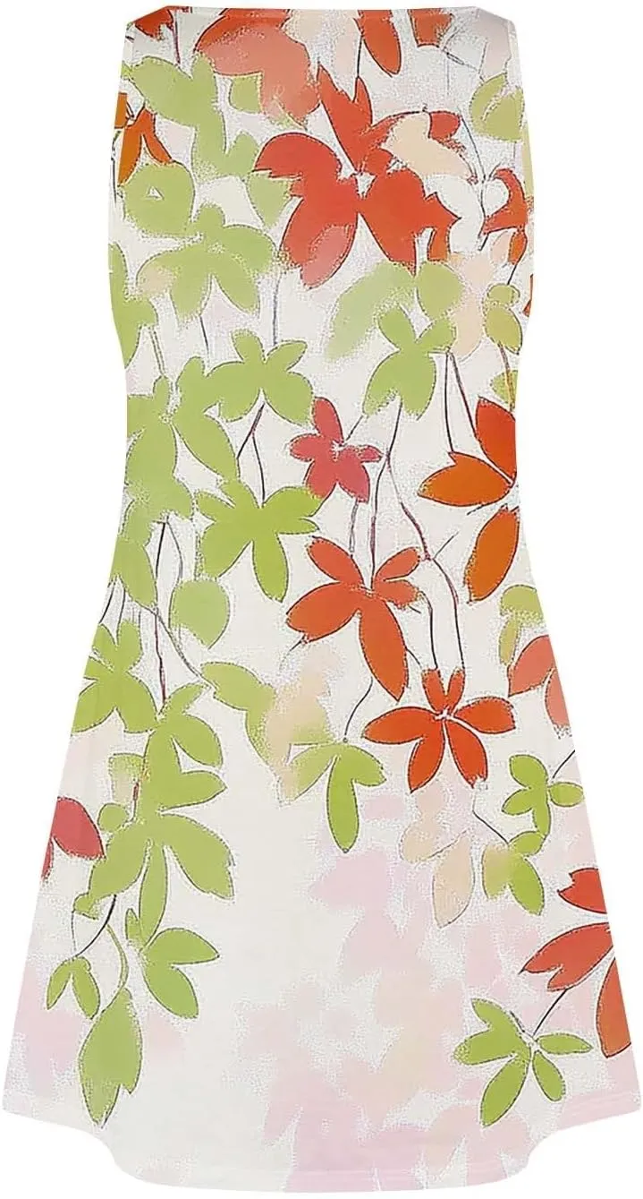 Women's Summer Dresses Beach Printed Swimsuit Coverup Vacation 2025 Sundress V Neck Sleeveless Dress with Pocket