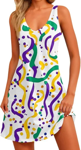 Women's Summer Dresses Beach Printed Swimsuit Coverup Vacation 2025 Sundress V Neck Sleeveless Dress with Pocket