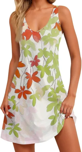 Women's Summer Dresses Beach Printed Swimsuit Coverup Vacation 2025 Sundress V Neck Sleeveless Dress with Pocket