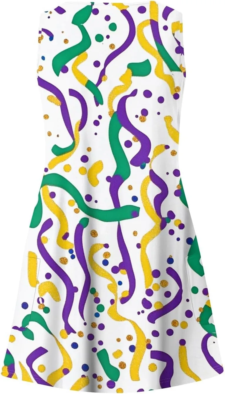 Women's Summer Dresses Beach Printed Swimsuit Coverup Vacation 2025 Sundress V Neck Sleeveless Dress with Pocket