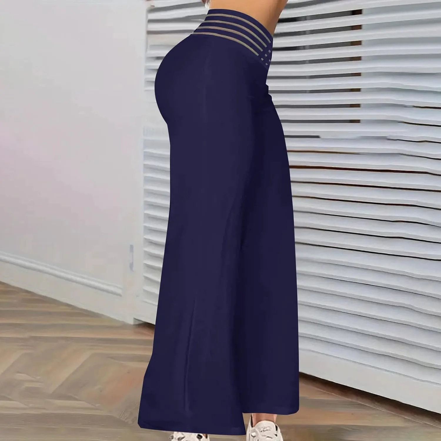 Womens Wide Legs Pants Plus Size Summer Fashion Hollow Out High Rise Baggy Casual Comfy Palazzo Solid Color Pant