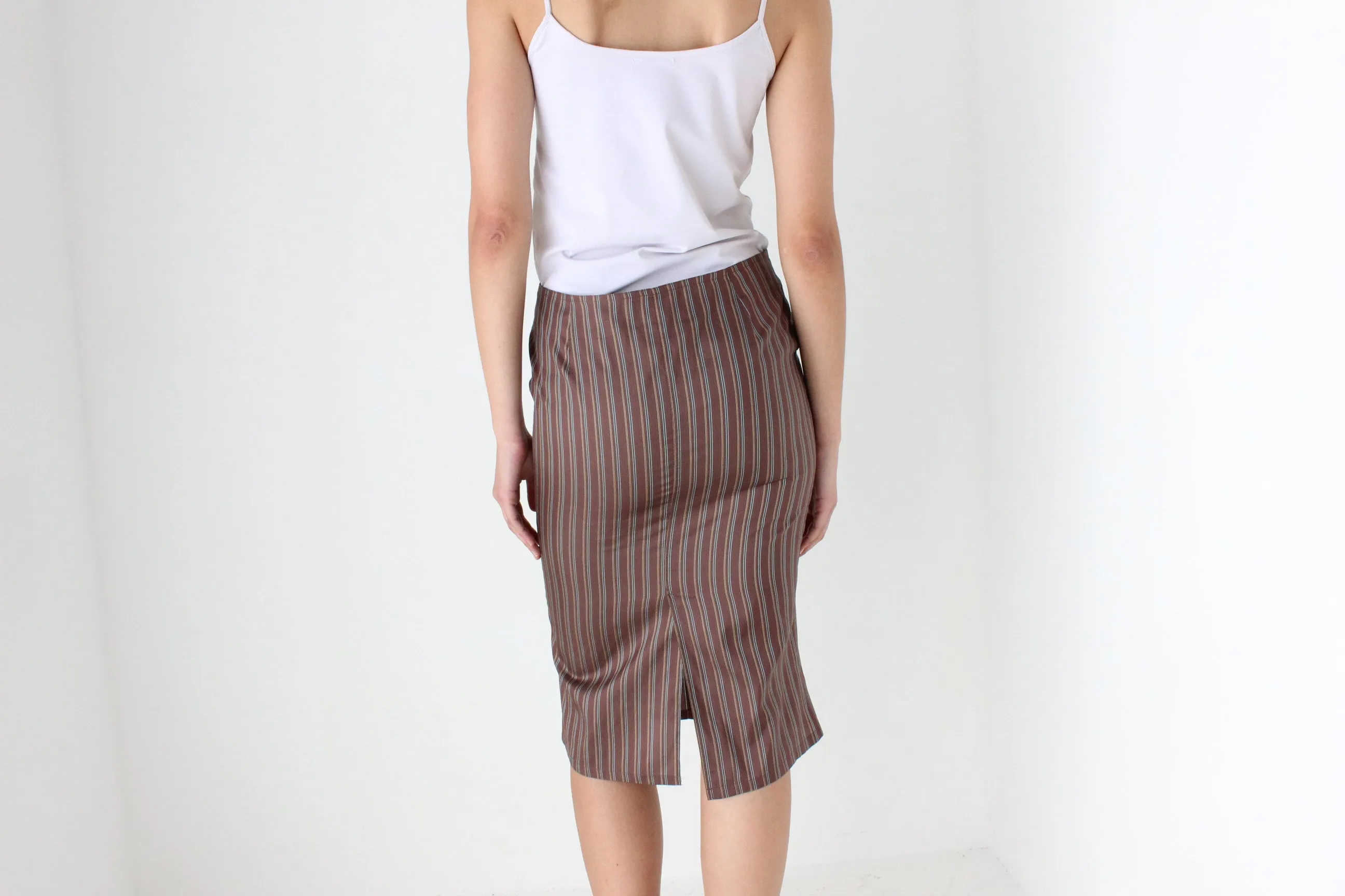 Y2K Striped Pure Silk Low Rise Knee Skirt by Blunauta